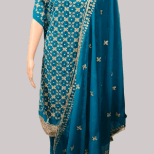Blue Semi-Unstitched Stone & Zori Salwar Suit