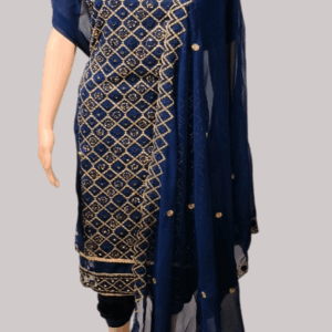 Blue Chiffon Unstitched Stone Salwar Suit
