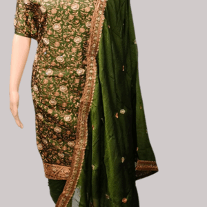 Green Semi-Unstitched Stone & Zori Salwar Suit