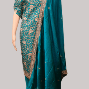 Green Semi-Unstitched Stone & Zori Salwar Suit