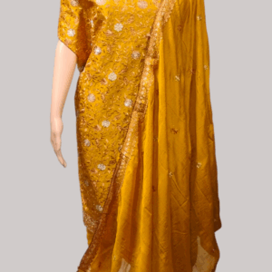 Greenish Golden Semi-Unstitched Stone & Zori Salwar Suit