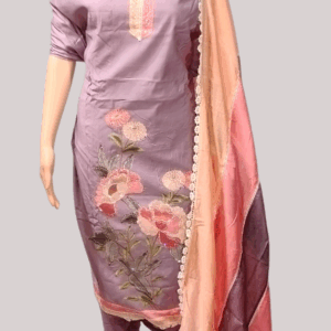 Lite purple Cotton Embroidered Work Unstitched Salwar Suit Piece