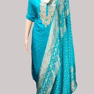 Sea Green Color Zardozi Gota & Dabka Hand Embroidered Unstitched Salwar Suit Piece