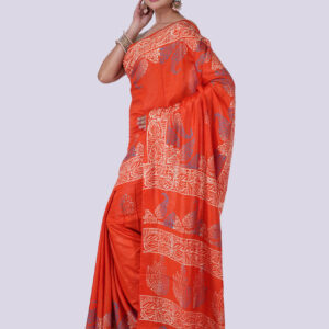 Pure Silk Orange Saree with Blouse Piece