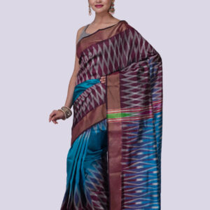Traditional Blue Double Paar Kotki Silk Saree with Blouse Piece