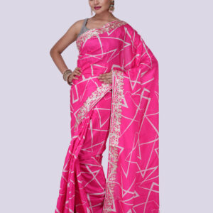 Satin Silk Pink Saree with Blouse Piece