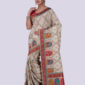 Off-White Pashmina Silk Saree with Blouse Piece