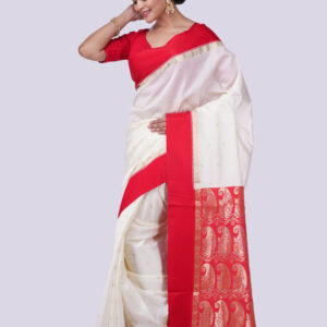 Traditional Off-White Silk Saree with Blouse Piece