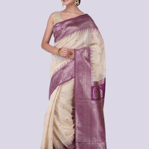 Off-White Mixed Cotton Saree with Blouse Piece