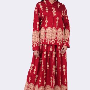 Rubber Print Top & Palazzo Full Body Embroidered Work