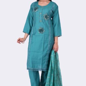 Rayon blends solid straight Kurti with Pant & Dupatta | Blue Kurti with Pant & Dupatta