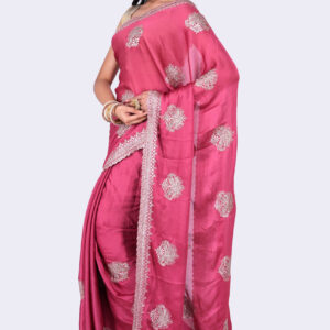 Designer Chiffon Saree with Blouse Piece | Dark Pink saree