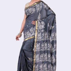 Pure Silk Ash Saree with Blouse Piece