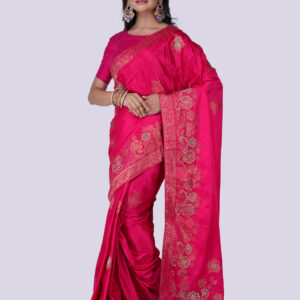 Deep Pink Silk Saree with Embroidered Work & Stone