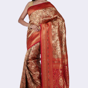 Designer Golden Silk Saree with Blouse Piece