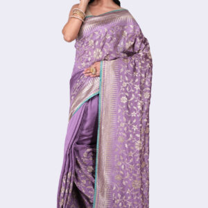 Designer Violet Saree with Blouse Piece | Chiffon saree with Blouse Piece
