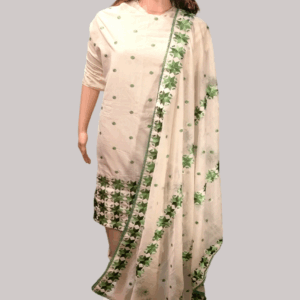 Off-White Pure Cotton Full Body Embroidered Work Unstitched Salwar Suit Piece