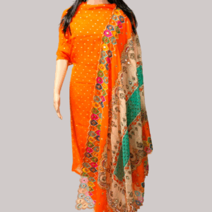 Orange Color Georgette Stone Work Semi-Unstitched Salwar Suit