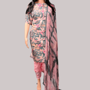 Grey Color Cotton Silk Priented Semi-Unstitched Salwar Suit