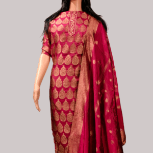 Maroon Color Cotton Silk Embroidered Semi-Unstitched Salwar Suit