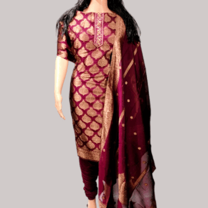 Purple Color Cotton Silk Embroidered Semi-Unstitched Salwar Suit
