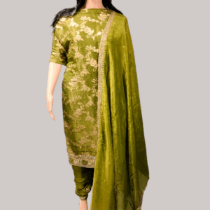 Green Color Cotton Silk Embroidered Semi-Unstitched Salwar Suit