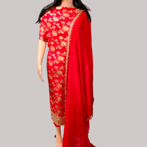 Red Color Chifon silk Embroidered Semi-Unstitched Salwar Suit