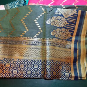 Grey & Green Dualtone Semi Silk Saree with Zari Embroidery Work & Blouse Piece – Elegant Festive & Wedding Wear for Women