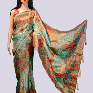 Sea Green Pashmina Silk Embroidery Work Saree with Blouse Piece – Elegant Ethnic Wear for Festivals & Weddings
