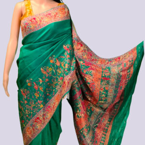 Green Pashmina Silk Embroidery Work Saree with Blouse Piece – Elegant Ethnic Saree for Festive & Wedding Wear