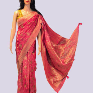 Baby Pink Soft Silk Saree with Floral Embroidery & Blouse Piece – Elegant Ethnic Wear for Women