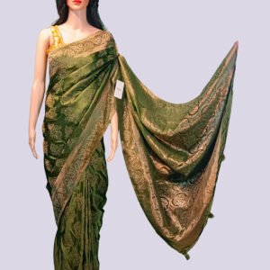 Moss Green Makhan Silk Floral Embroidery Saree with Blouse Piece – Elegant Ethnic Wear for Women