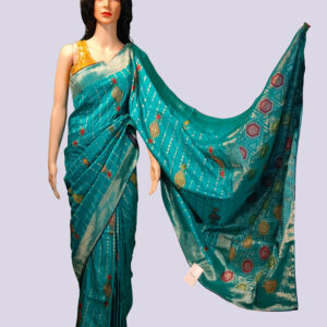 Blue Polly Silk Traditional Gujarati Embroidery Work Saree with Blouse Piece – Festive & Ethnic Wear for Women