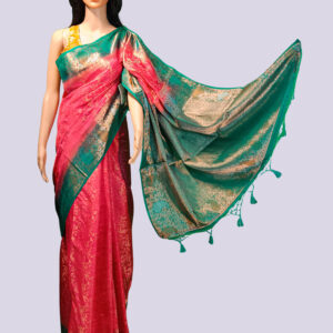 Baby Pink Cotton Silk Embroidery Work Saree with Blouse Piece – Elegant Ethnic Wear for Festivals & Functions