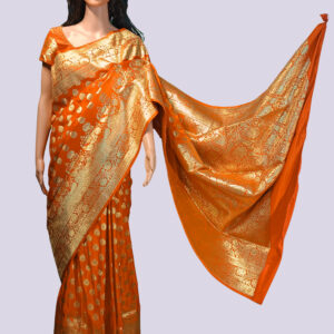 Orange Katan Silk Embroidery Work Saree with Readymade Blouse – Premium Festive & Wedding Wear for Women